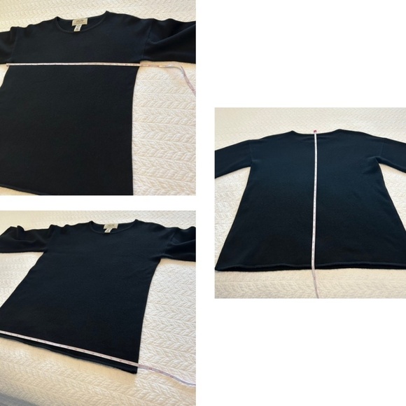 Ply Cashmere 100% Cashmere Crew Neck Sweater with 3/4 Bell Slit Sleeve Black Med - Picture 9 of 12